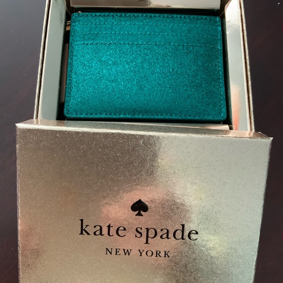 ♠️kate spade♠️ NWT Green Glitter Card Holder - Picture 3 of 3